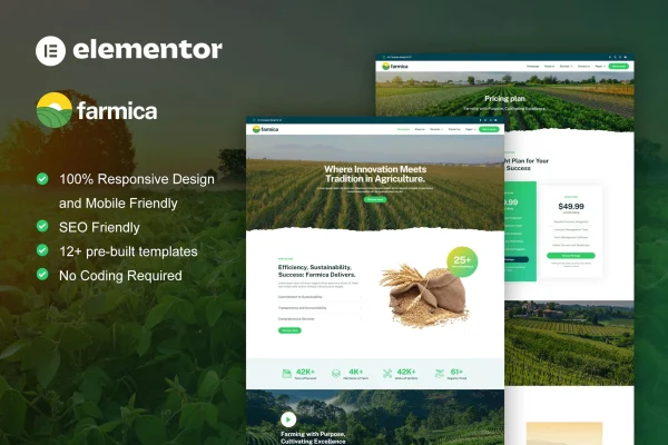 Farmica agriculture and organic farming Elementor template kit preview