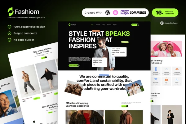 Fashiom fashion e-commerce Elementor template kit preview