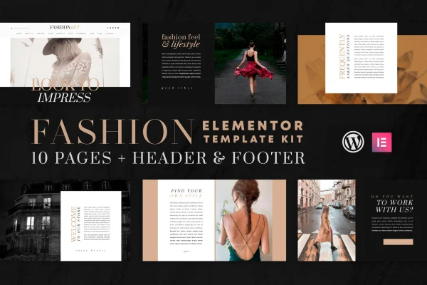 Fashion Art WooCommerce Elementor template kit preview with feminine fashion store pages