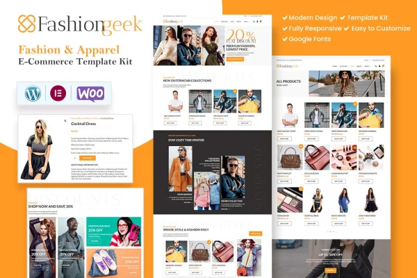 Fashion Geek WooCommerce fashion Elementor template kit preview