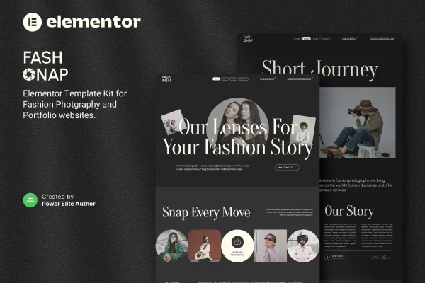 Fashnap fashion photography portfolio Elementor template kit preview