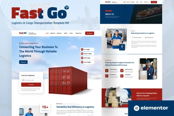 FastGo logistics and cargo transportation Elementor template kit preview