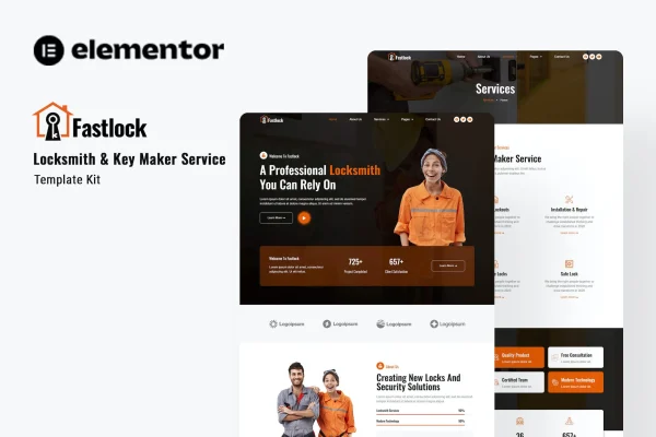 Fastlock locksmith and key maker Elementor template kit preview