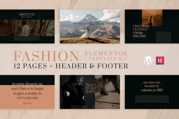 FAVAS WooCommerce Elementor template kit preview showing elegant shop page layouts