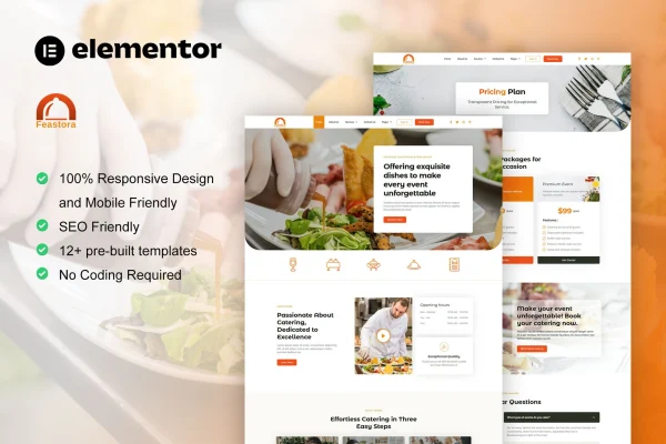 Feastora restaurant and catering Elementor template kit preview