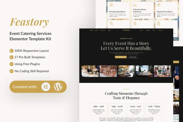 Feastory event catering Elementor template kit preview