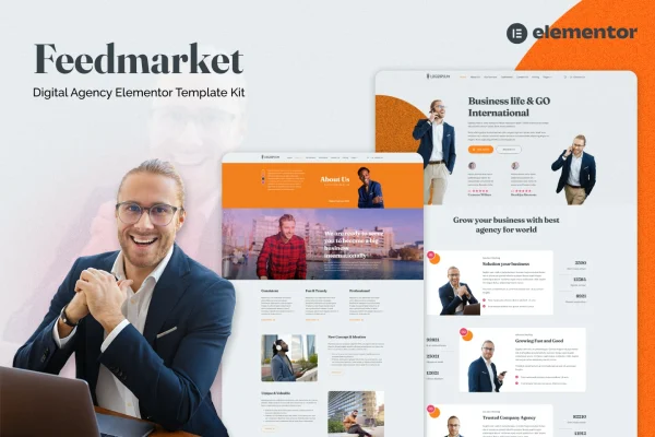 Feedmarket digital agency Elementor template kit preview