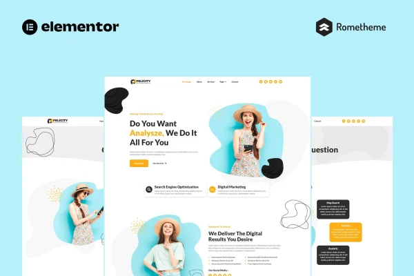 Felicity SEO and digital marketing Elementor Pro template kit preview