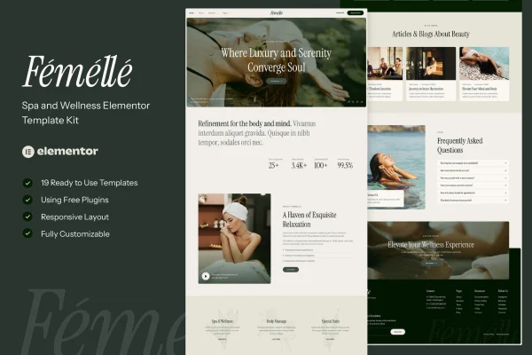 Femelle spa and wellness Elementor template kit preview