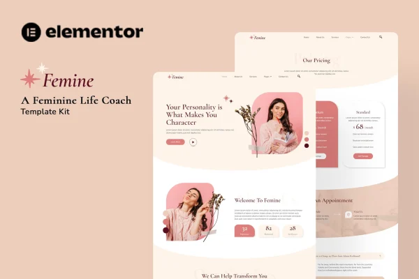 Femine feminine life coach Elementor template kit preview