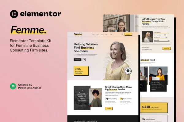 Femme feminine business consulting Elementor template kit preview