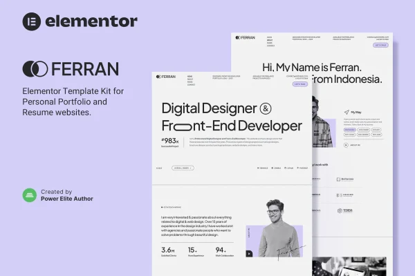Ferran personal portfolio and resume Elementor template kit preview