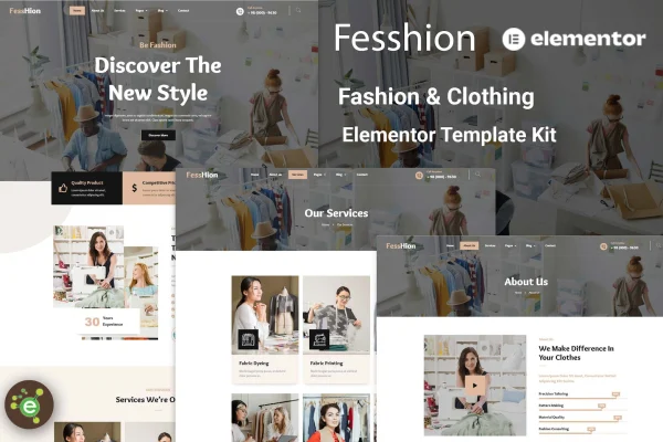 Fesshion fashion and clothing Elementor template kit cover image