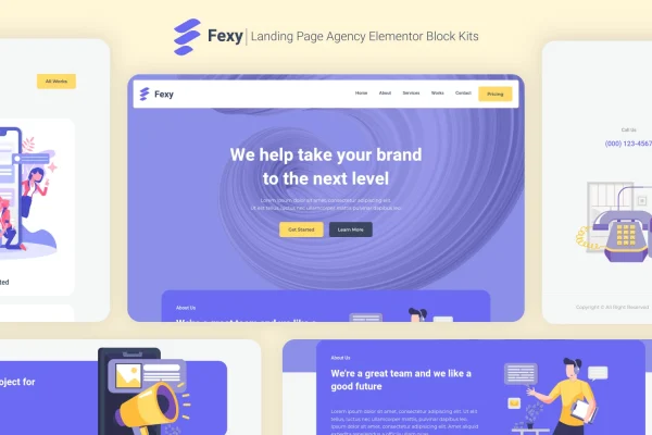 Fexy agency landing page Elementor block kit preview