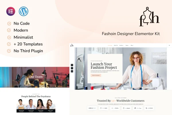 Feyshana fashion designer Elementor template kit cover image