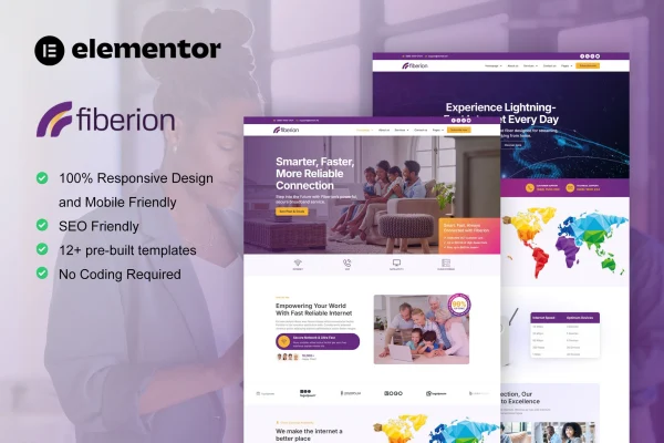 Fiberion broadband and internet service provider Elementor Pro template kit preview