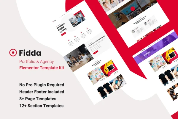 Fidda portfolio and agency Elementor template kit cover image