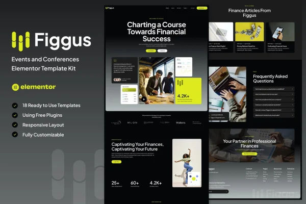 Figgus finance and investment Elementor template kit preview