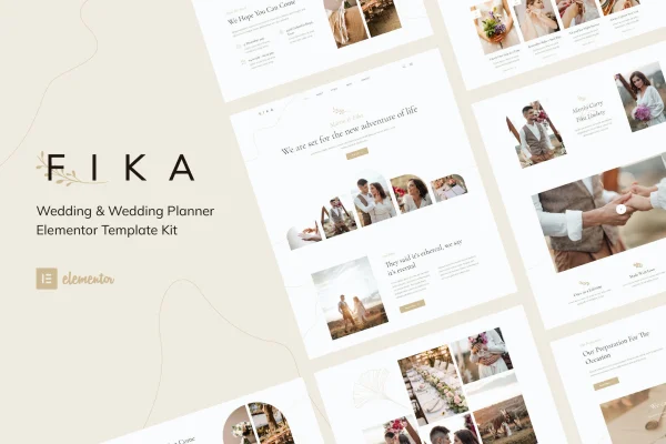 Fika wedding and wedding planner Elementor template kit cover image