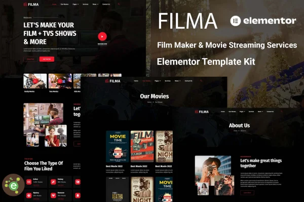 Filma film maker and movie streaming Elementor template kit preview