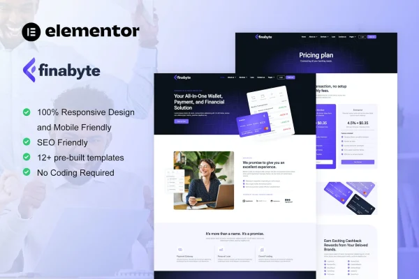 FinaByte SaaS and fintech startup Elementor template kit preview