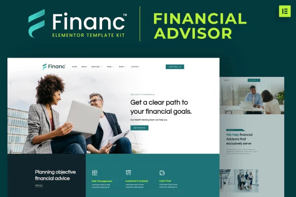 Financ financial advisor Elementor template kit preview