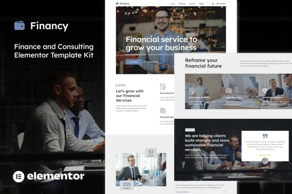 Financy finance and consulting Elementor template kit preview