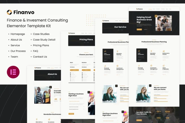 Finanvo finance and investment consulting Elementor template kit preview