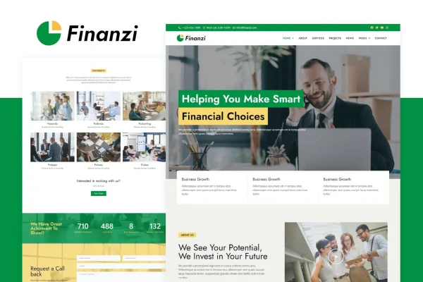 Finanzi finance and business Elementor template kit page previews