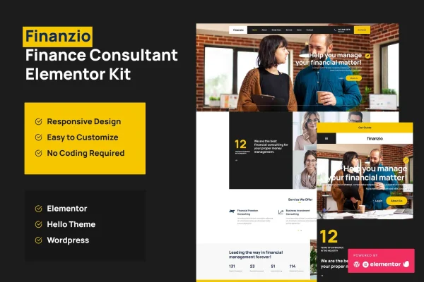 Finanzio financial advisor Elementor template kit preview