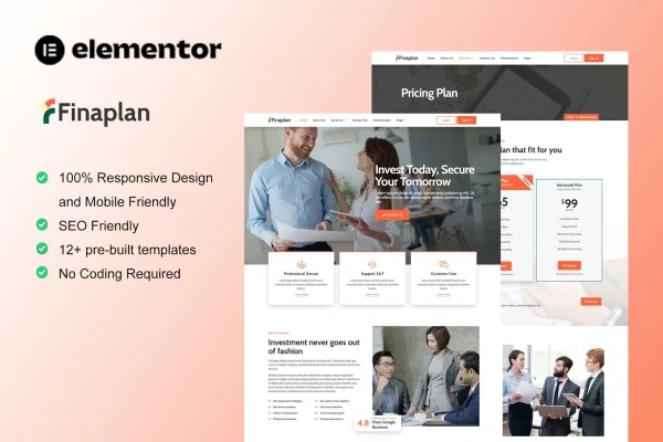 FinaPlan finance and investment Elementor template kit preview