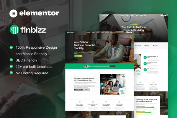 FinBizz finance and investment Elementor template kit cover image