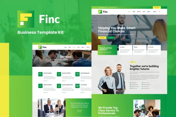 Finc business and financial Elementor template kit preview