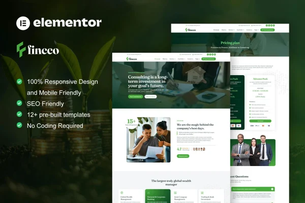 Fincco finance and investment Elementor template kit cover image