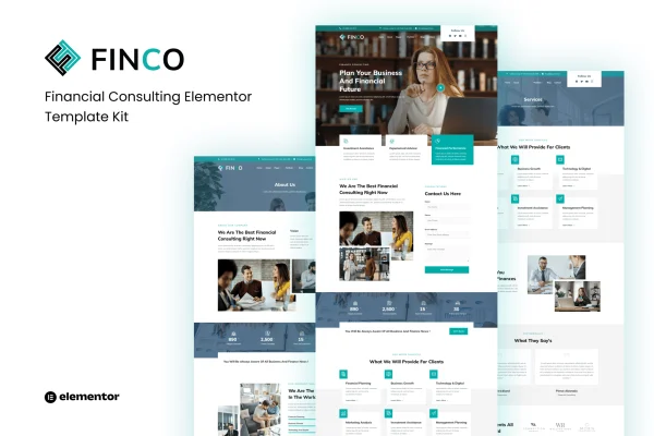 Finco financial consulting Elementor template kit cover image