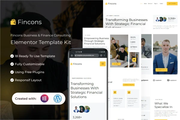 Fincons business and finance consulting Elementor template kit preview
