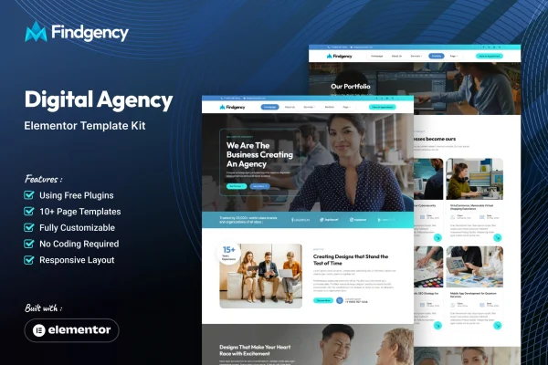 Findgency digital agency Elementor template kit preview