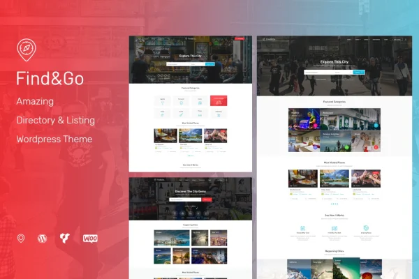 Findgo Theme directory listing WordPress theme preview with map and listing layouts
