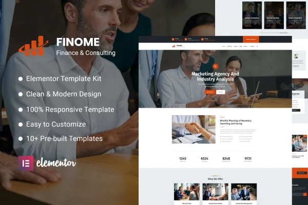Finome finance and business Elementor template kit preview