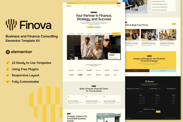 Finova business and finance consulting Elementor template kit cover