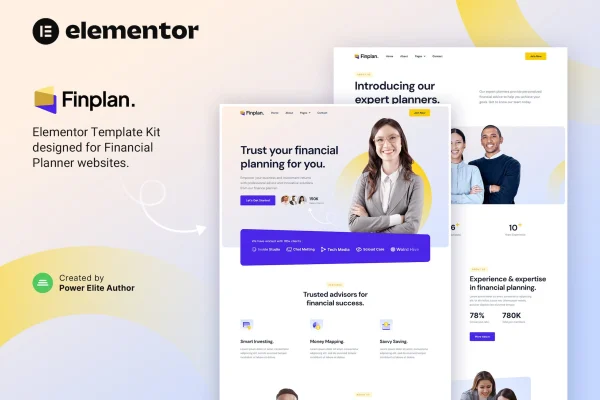 Finplan financial planner and advisor Elementor template kit preview