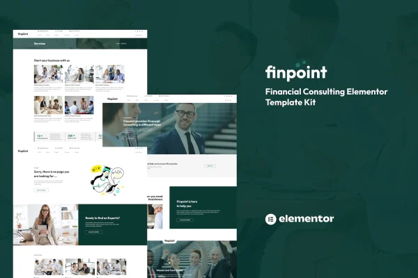 Finpoint financial consulting Elementor template kit page previews