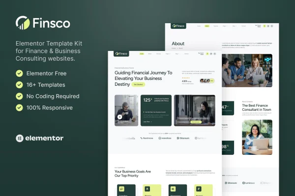 Finsco finance and business consulting Elementor template kit preview