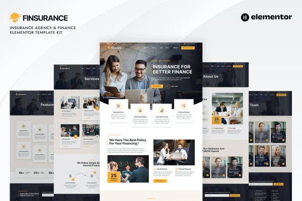Finsurance insurance agency and finance Elementor Pro template kit preview
