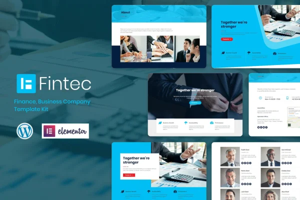 Fintec finance and business Elementor template kit cover image