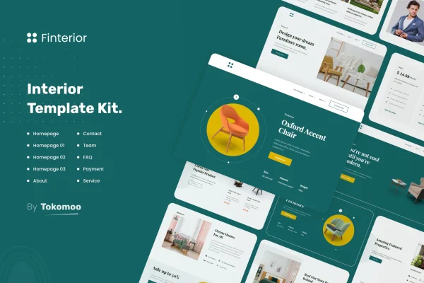 Finterior interior design and architecture Elementor template kit preview