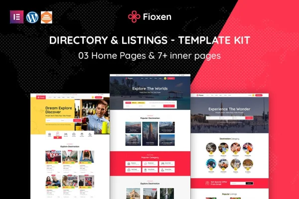 Fioxen travel directory and listings Elementor template kit preview
