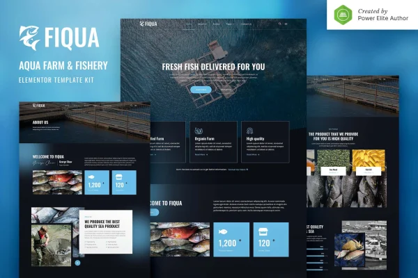 Fiqua aqua farm and fishery services Elementor template kit cover image