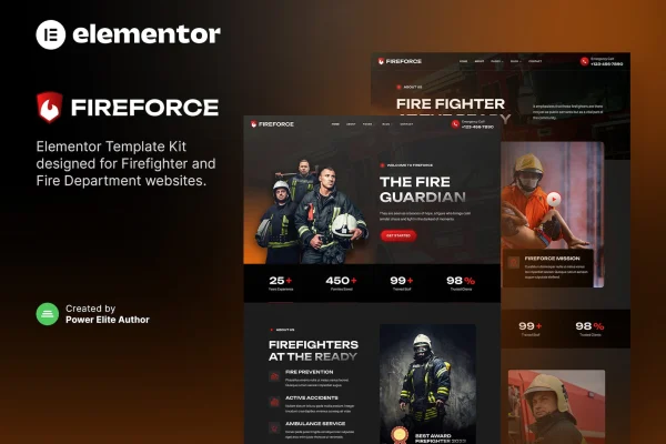 Fireforce firefighter and fire department Elementor template kit preview