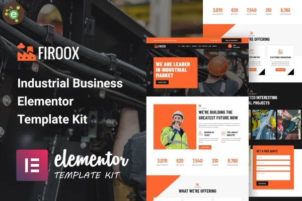 Firoox industrial business Elementor template kit preview